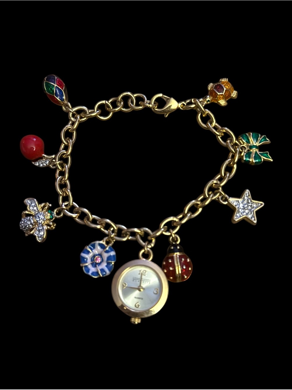 Vintage Joan Rivers gold tone watch charm bracelet